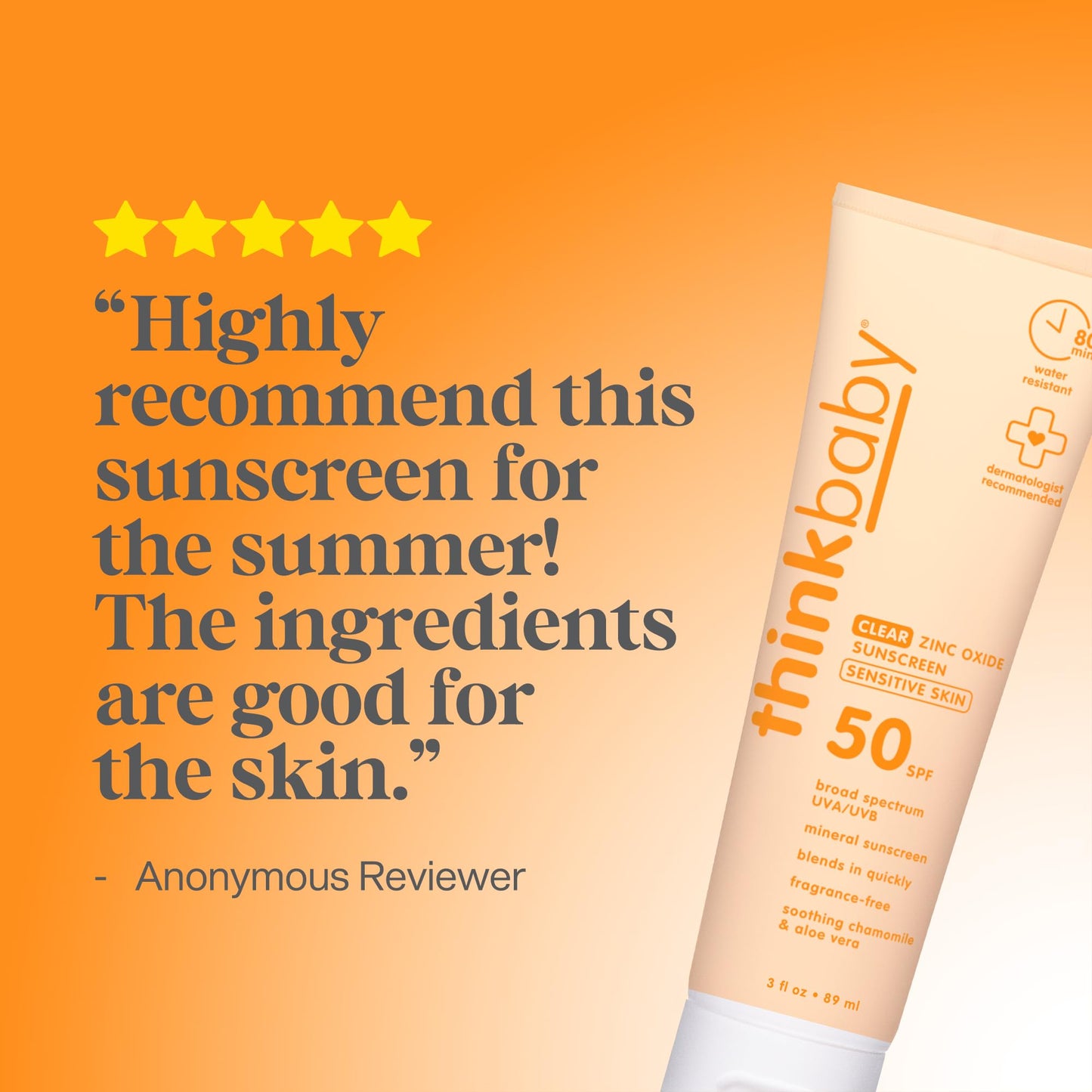 THINK Thinkbaby SPF 50+ Mineral Sunscreen for Sensitive Skin - 3 Fl Oz THINK