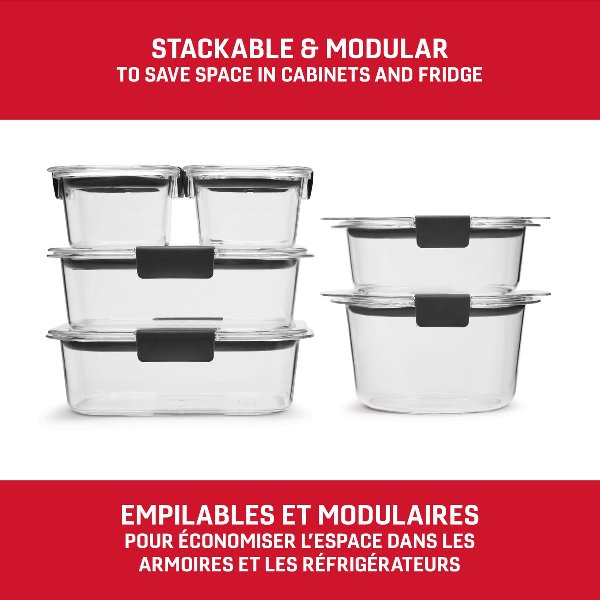 Ensembles de contenants alimentaires hermétiques ronds et rectangulaires Rubbermaid Brilliance, 12 pièces