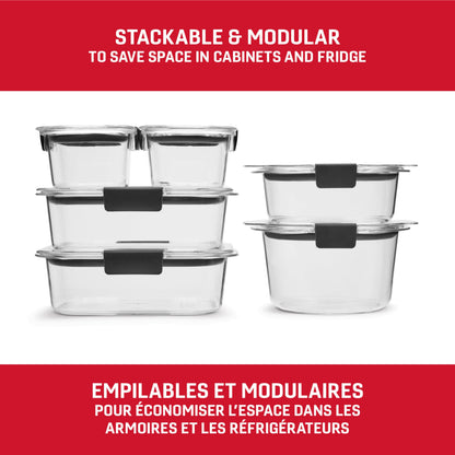 Ensembles de contenants alimentaires hermétiques ronds et rectangulaires Rubbermaid Brilliance, 12 pièces