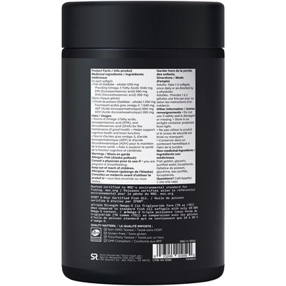 Sports Research® Triple Strength Omega 3 Fish Oil - Burpless Supplement w/EPA & DHA Fatty Acids from Wild Alaskan Pollock - Supports Cognitive Health & Brain Function for Men & Women - 1250mg, 180ct