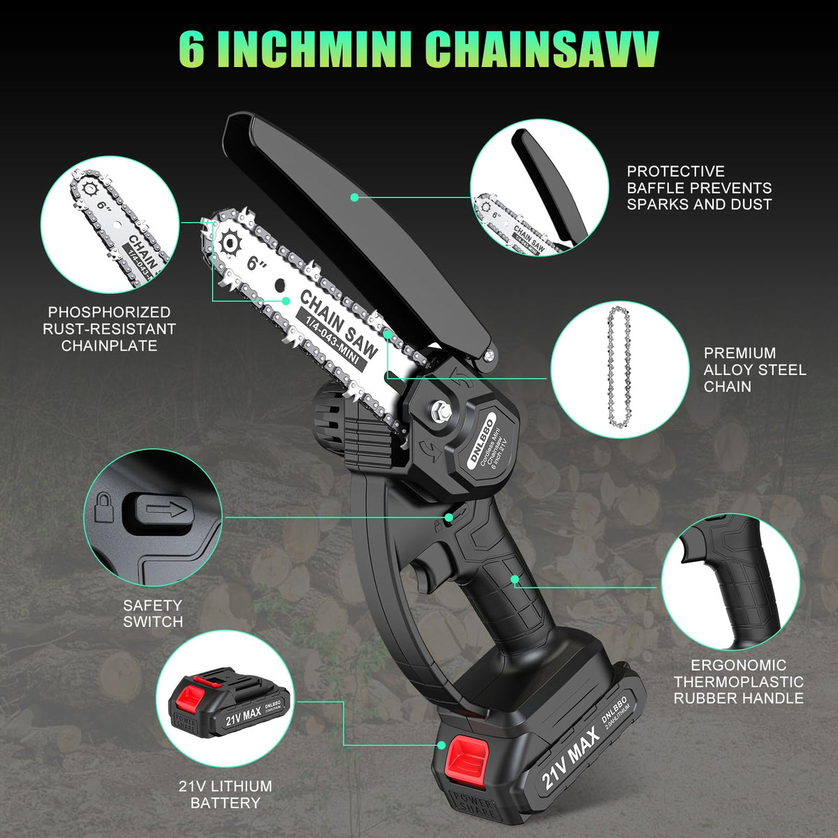 Mini Chainsaw Cordless, 6 inch Electric Chain Saw, with Power Display for Wood/Tree Cutting, Garden & Household Use Stocking Holiday Gifts for Men 🍁 All In One Marketplace Canada