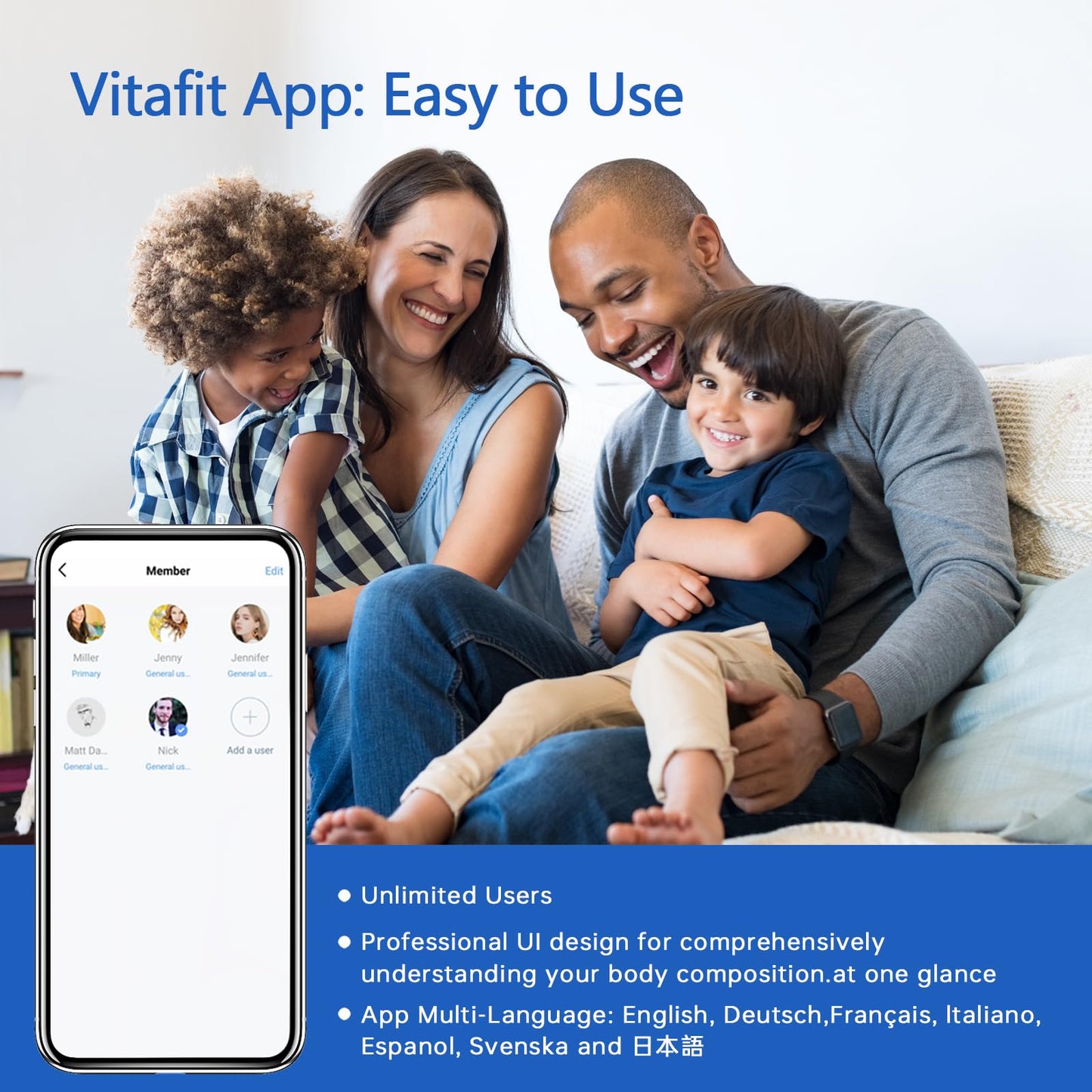 Vitafit Smart Weight Scale, High Accuracy 0.1lb by Our Professional Factory Since 2001, Scale Body Weight App Sync 13 Body Composition with BMI, Body Fat and Muscle, 400lb, LED, Black - Available at All In One Marketplace Canada