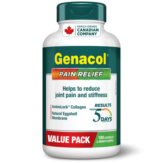 Genacol Pain Relief (60-Day Supply) – Natural Eggshell Membrane and Ultra-Hydrolyzed Collagen Peptides, Joint Pain Relief Supplement, Results in Just 5 Days, Value Pack, 180 Capsules - Available at All In One Marketplace Canada