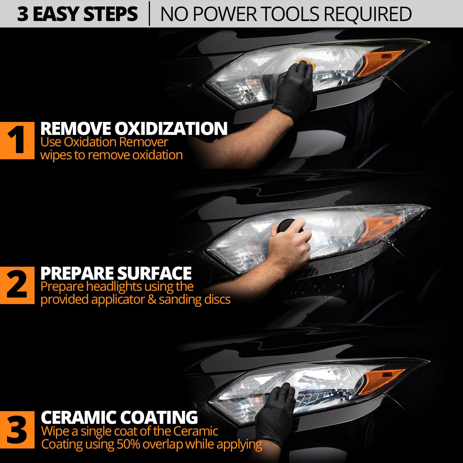 CERAKOTE® Ceramic Headlight Restoration Kit – Guaranteed To Last As Long As You Own Your Vehicle – Brings Headlights back to Like New Condition - 3 Easy Steps - No Power Tools Required