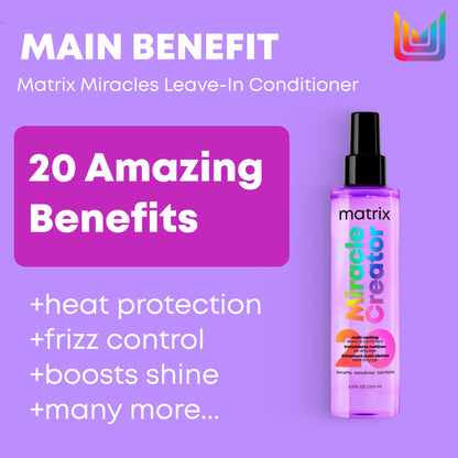 Matrix Miracles Leave-In Conditioner, Multi-Benefit Hair Detangler, Heat Protectant, For Frizz Control, For All Hair Types, Sulfate Free, Vegan - Available at All In One Marketplace Canada
