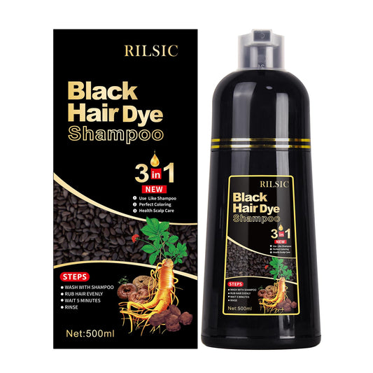 500ML Hair Color Shampoo for Women Men, Hair Dye Shampoo for Grey Hair Beard Coverage, Instant Colour Shampoo 3 in 1 - Long Lasting - Natural - Hair Coloring Hair in Minutes (Natural Black) - Available at All In One Marketplace Canada