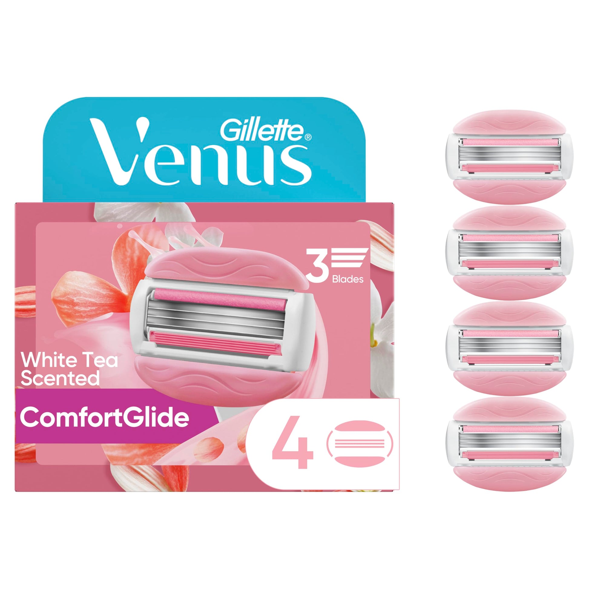 Venus ComfortGlide White Tea Women's Razor Blades, 4 Razor Blade Refills - Available at All In One Marketplace Canada
