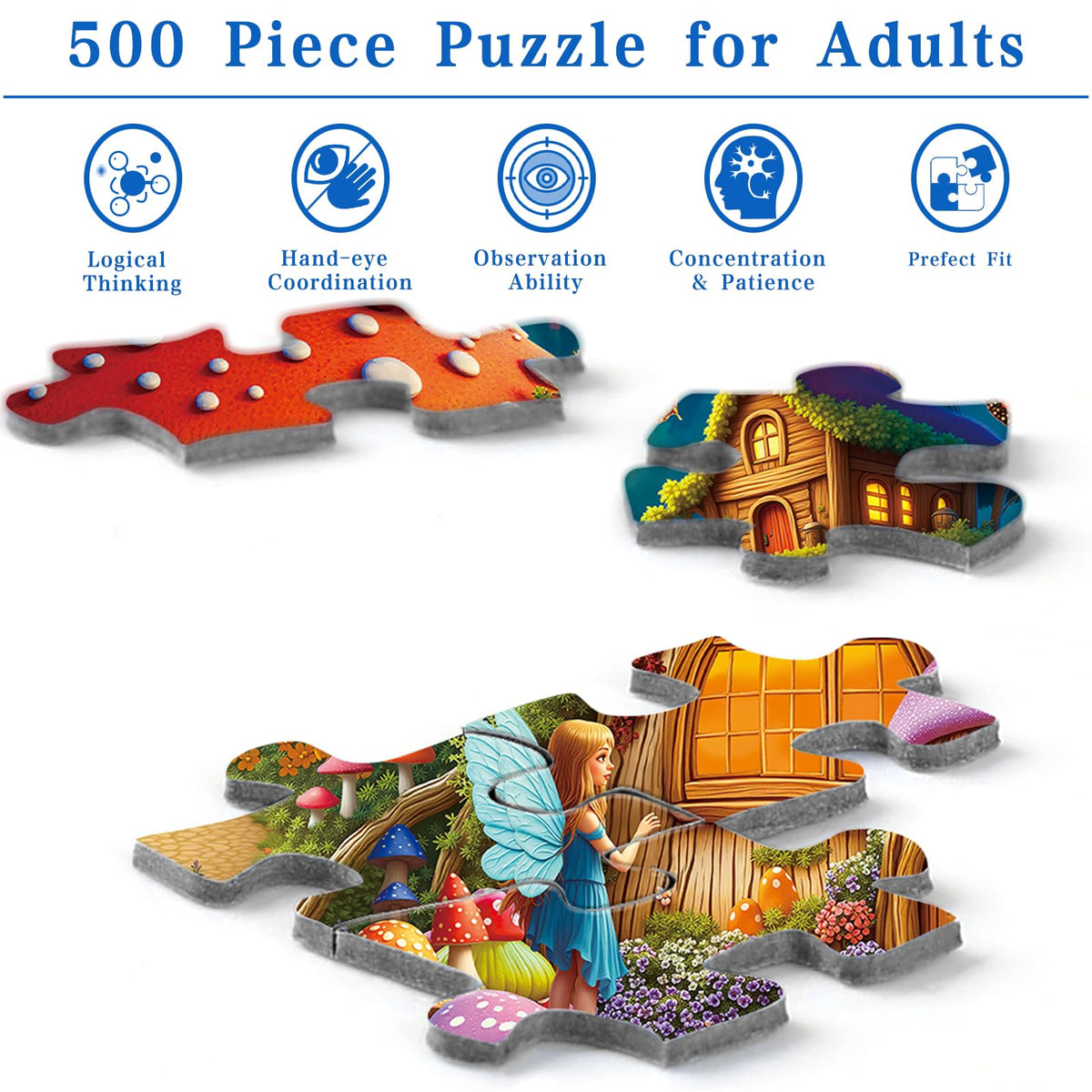 Rocorose 500 Piece Puzzles for Adults, Mushroom House Jigsaw Puzzle Challenging Fairy Mushroom Village Puzzle Holiday Party Educational Game Birthday Festival Gift 🍁 All In One Marketplace Canada