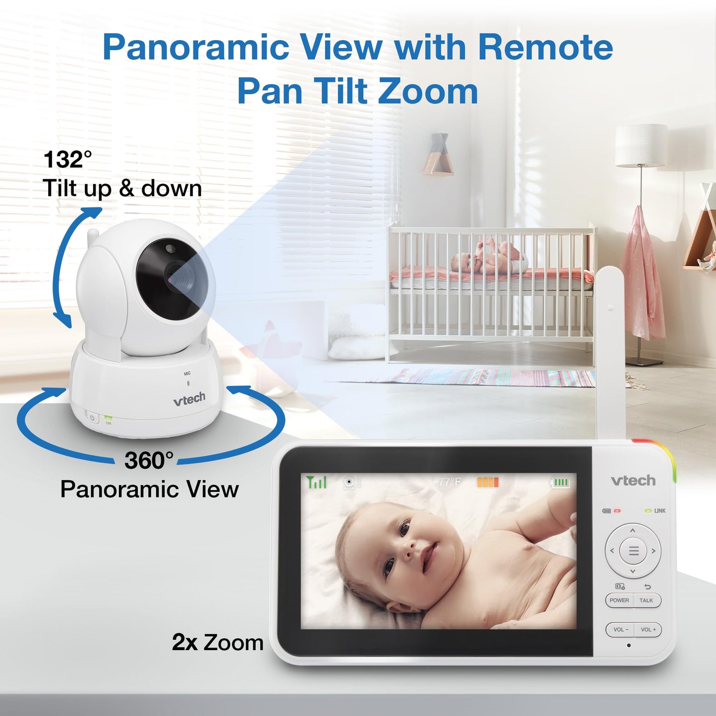 VTech VM924 Pan & Tilt Video Baby Monitor, 5" LCD Screen, Up to 17 Hrs Video Battery Life, Plug & Play, 1.33x Zoom, Night Vision, Up to 1000ft Range, Soothing Sounds, 2-Way Talk, Secured Transmission 🍁 All In One Marketplace Canada