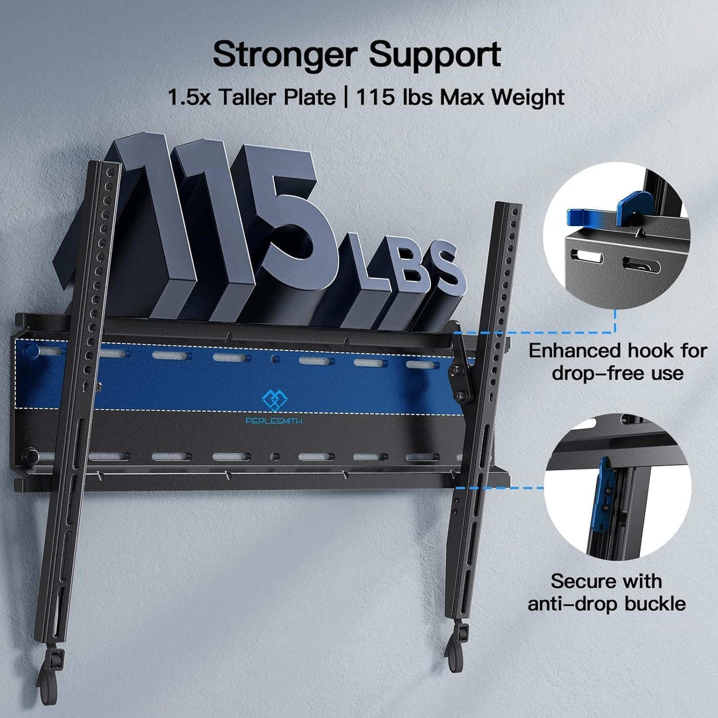 PERLESMITH Tilting TV Wall Mount for 23-60 Inch Flat Curved TVs, Low Profile Tilt TV Mount up to 115 lbs, Wall Mount Bracket Fits 8″/16” Wood Studs, Max VESA 400x400mm, PSMTK1