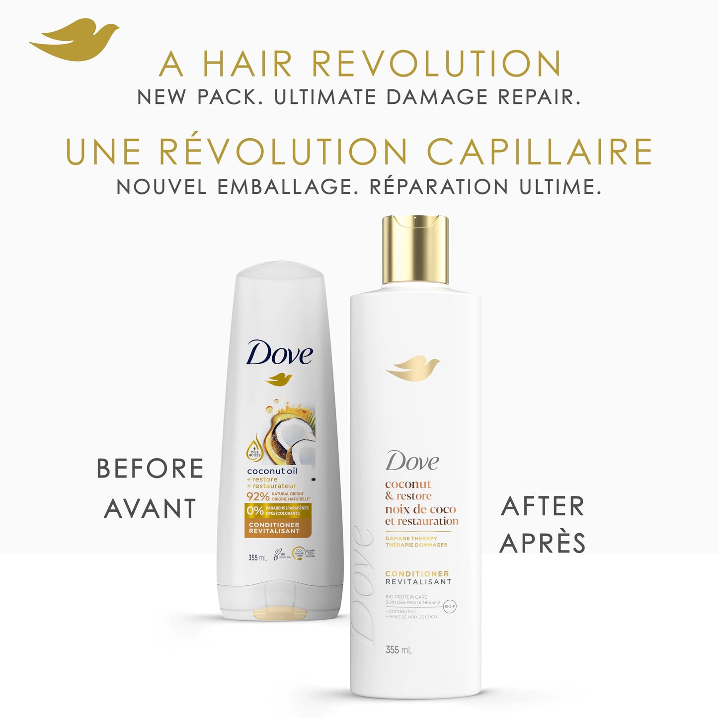 Dove Coconut Restore Shampoo & Conditioner for Damaged Hair, with Liquid Bio-Protein Care, 355 ML (2 Shampoo + 2 Conditioner) - Available at All In One Marketplace Canada