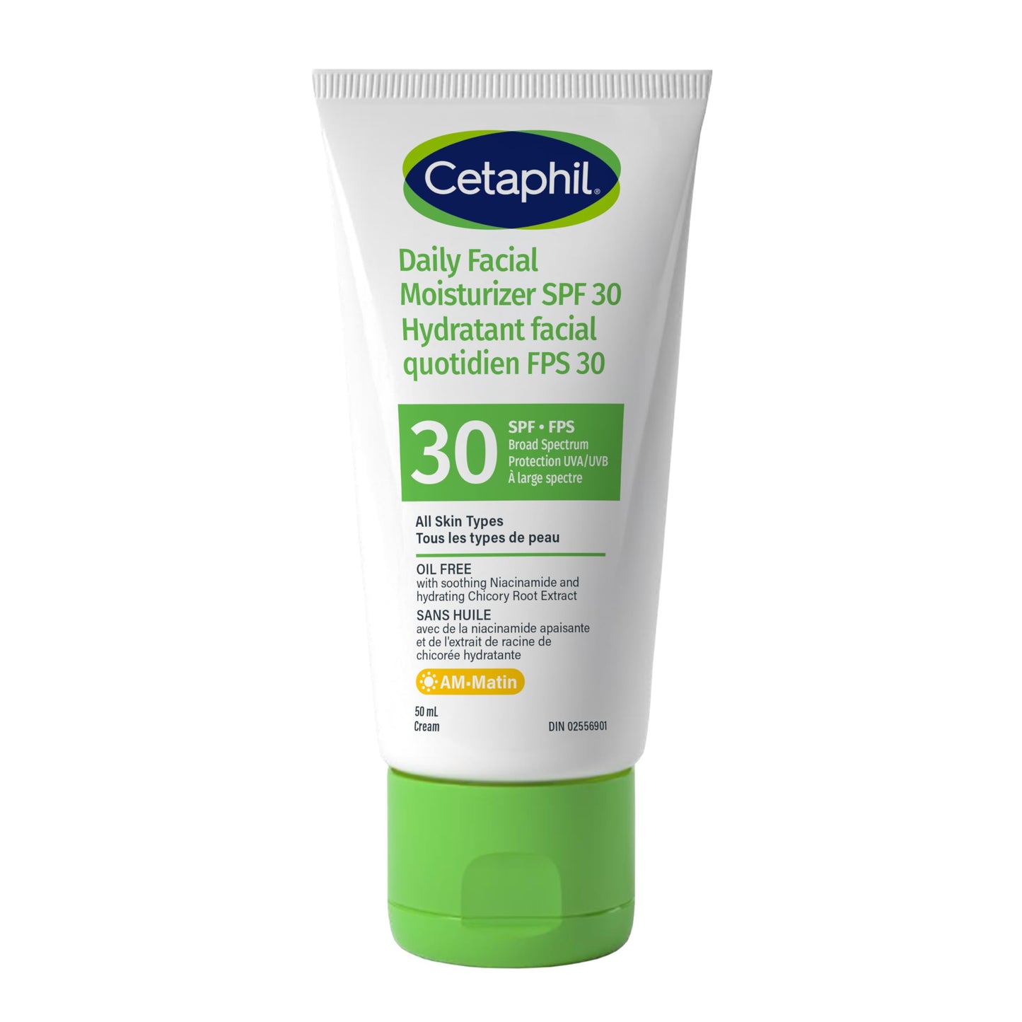 Cetaphil Daily Facial Moisturiser SPF 30, Lightweight SPF Moisturiser for Sensitive Skin, 50ml, Niacinamide & Chicory Extract, UVA/UVB Protection, 24 Hour Hydration, Dermatologist Recommended