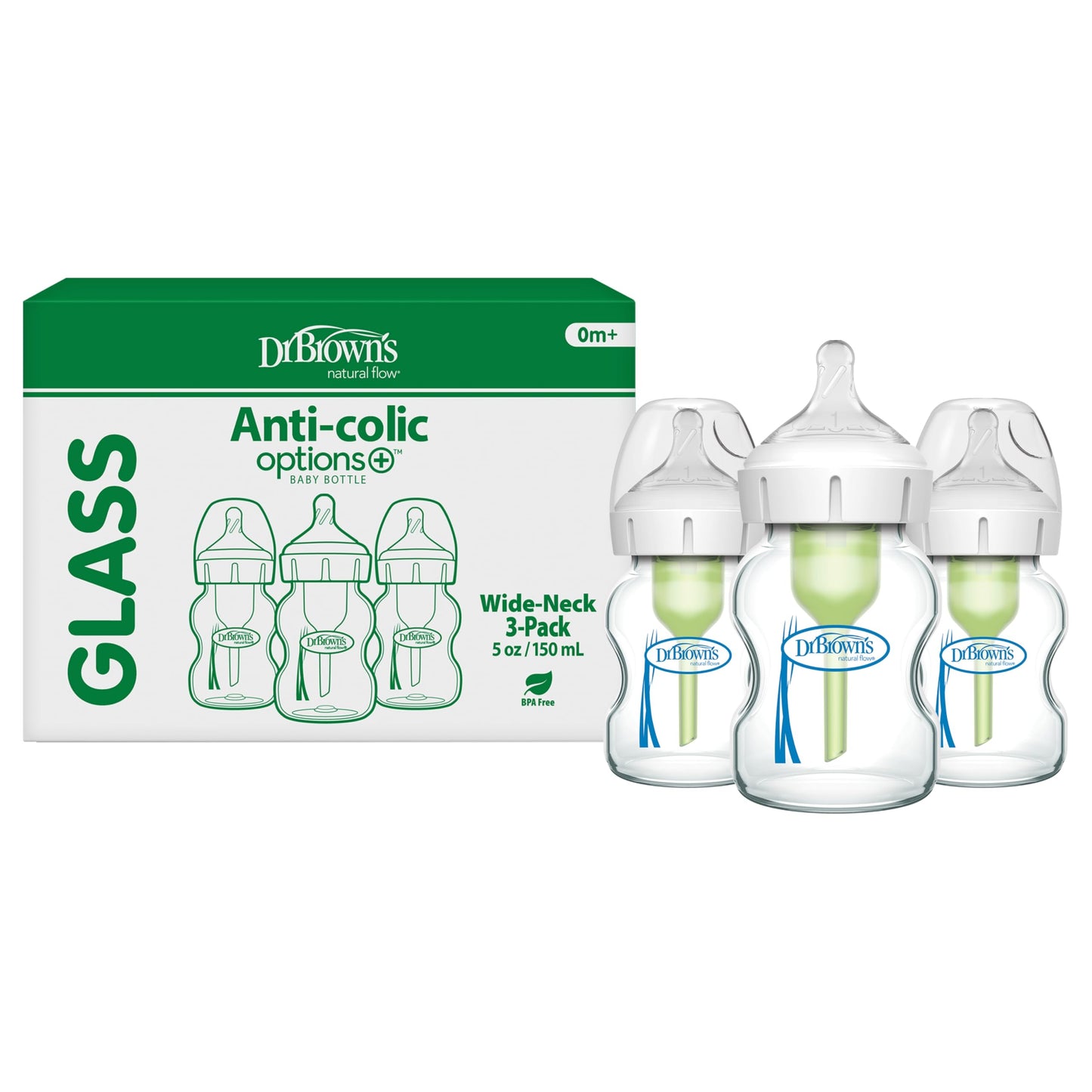 Dr. Brown's Options+ Wide-Neck Glass Baby Bottles, 5 Ounce, 3 Pack 🍁 All In One Marketplace Canada