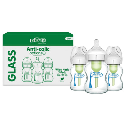 Dr. Brown's Options+ Wide-Neck Glass Baby Bottles, 5 Ounce, 3 Pack 🍁 All In One Marketplace Canada