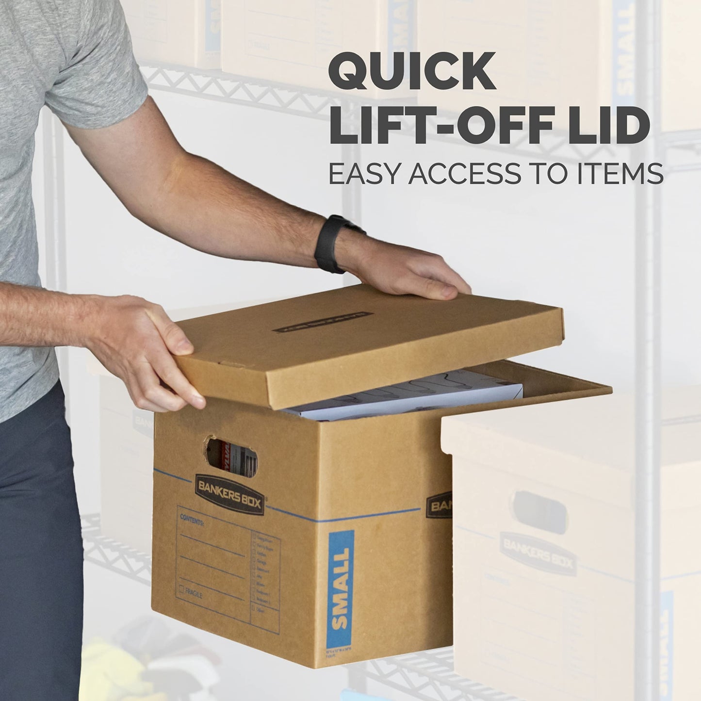 Bankers Box SmoothMove Moving Boxes with No-Tape Assembly, Lift -Off Lids And Easy-Carry Handles, 10" x 12" x 15", 10 Pack (7714219)