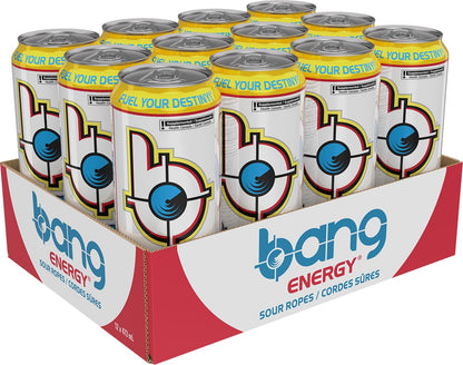 Bang Energy, Sour Ropes, 473mL (12 Pack) - Zero Sugar, Zero Calorie Energy Drink VPX Bang
