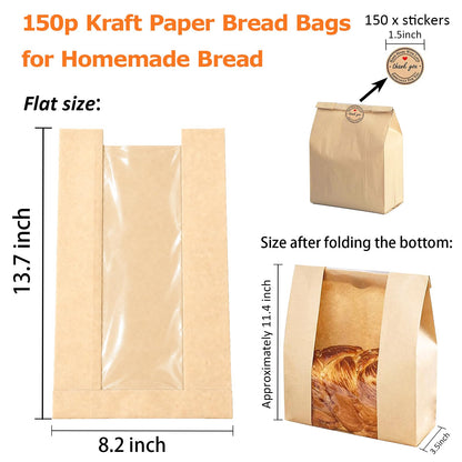 150p Sourdough Paper Bread Bags for Loaf, Cookie, Pastry, 13.7x8.2x3.5 in 🍁 All In One Marketplace Canada