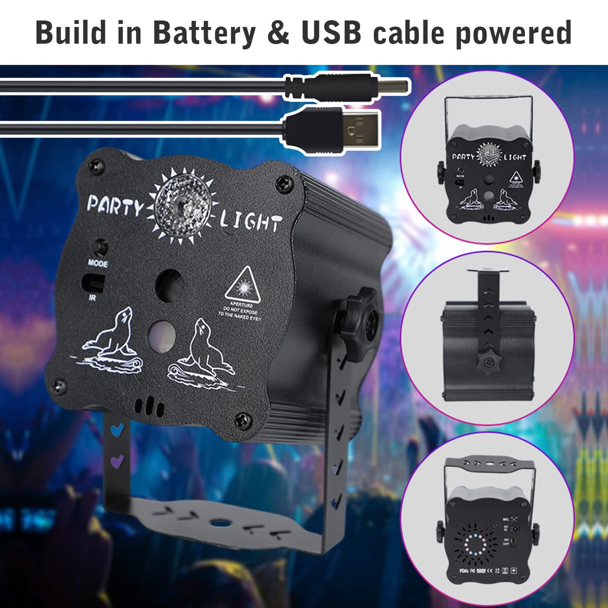 DJ Disco Light, Stage Party Lights, Rechargeable Laser Light Sound Activated RGB Led Flash Strobe Projector with Remote Control for Christmas Karaoke Pub KTV Bar Birthday Wedding 🍁 All In One Marketplace Canada