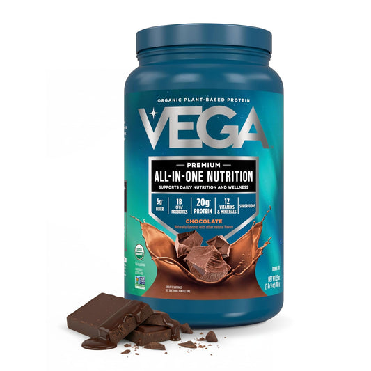 Vega Premium All-in-One Nutrition Protein Powder – 20g Plant-Based Vegan Protein, Vitamins & Probiotics, Chocolate, 876g (19 Servings)