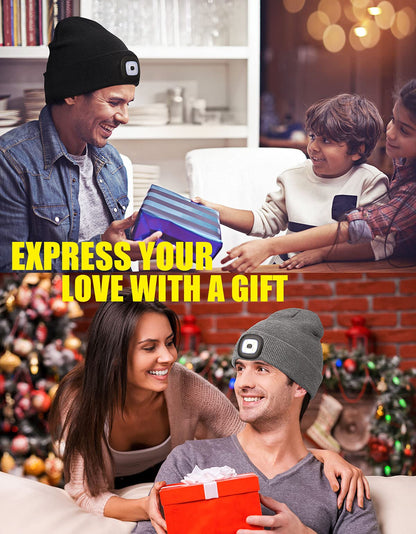 Gifts for Men, Unisex LED Beanie Hat with Light, 4 LED USB Rechargeable Hands Free Headlamp Winter Warm Knitted Cap, Flashlight Lights Hat Torch Skull Cap Women Men Gifts for Camping Hiking (Grey) 🍁 All In One Marketplace Canada