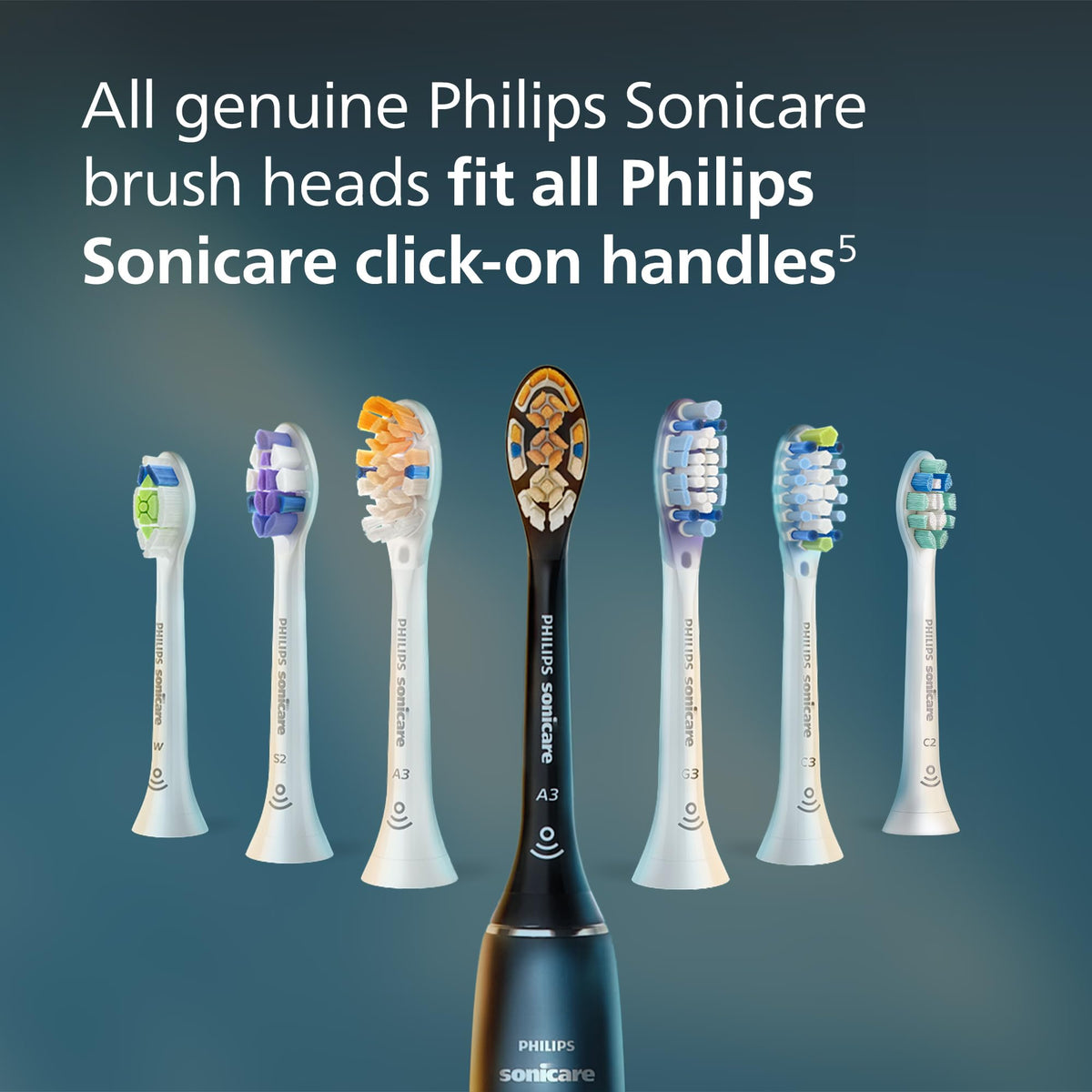 Philips Sonicare W DiamondClean Brush Heads, 2-Pack, 6 Month Supply, Black