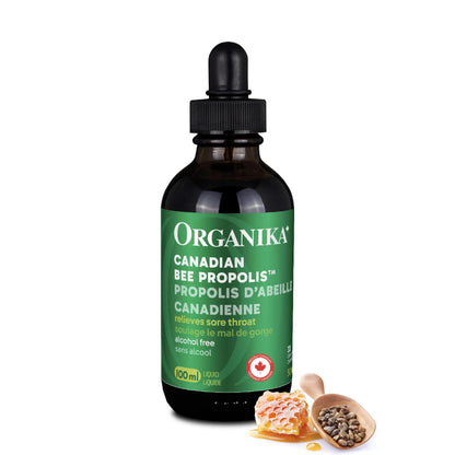 Organika Canadian-Made Bee Propolis Liquid- Natural Immune Support, Sore Throat Relief, Antioxidant, Alcohol-Free- 100 ml Organika