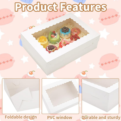 Anscher 12 Sets 14x10x4 Inch White Bakery Boxes with Window, Large Half Sheet Cake Boxes Cookie Boxes Treat Boxes for Pastry Baking Cake Donuts Cupcake Pie Packaging 🍁 All In One Marketplace Canada