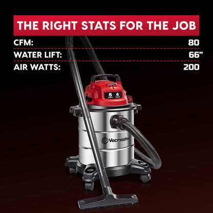 Vacmaster VOC508S 1101 5-Gal 4 Peak HP Stainless Steel Wet/Dry Vac Red 🍁 All In One Marketplace Canada