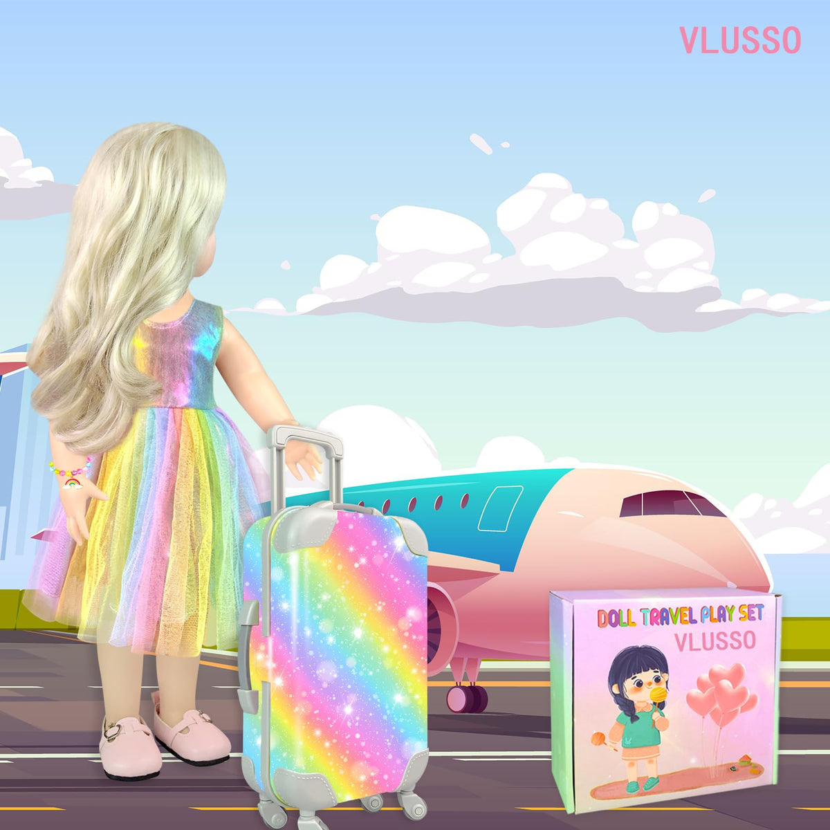 19Pcs 18 inch Girl Doll Accessories Case Luggage Travel Play Set with Doll Clothes Camera Travel Pillow Bag Dress Glasses Doll Stuff Fit 18 inch Doll Christmas Birthday Gift 🍁 All In One Marketplace Canada