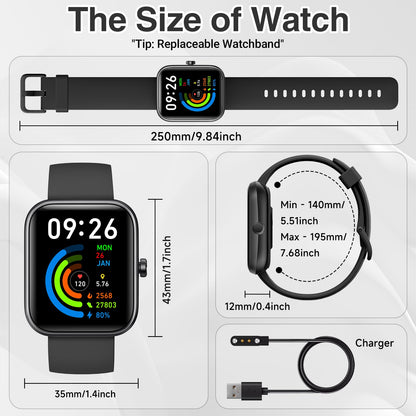 Smart Watch for Men Women with Bluetooth Call,Alexa Built-in Smartwatch,1.83"DIY Dial Fitness Watch with Sleep Heart Rate SpO2 Monitor,100+ Sport Mode,IP68 Waterproof Watch Compatible with Android iOS - Available at All In One Marketplace Canada