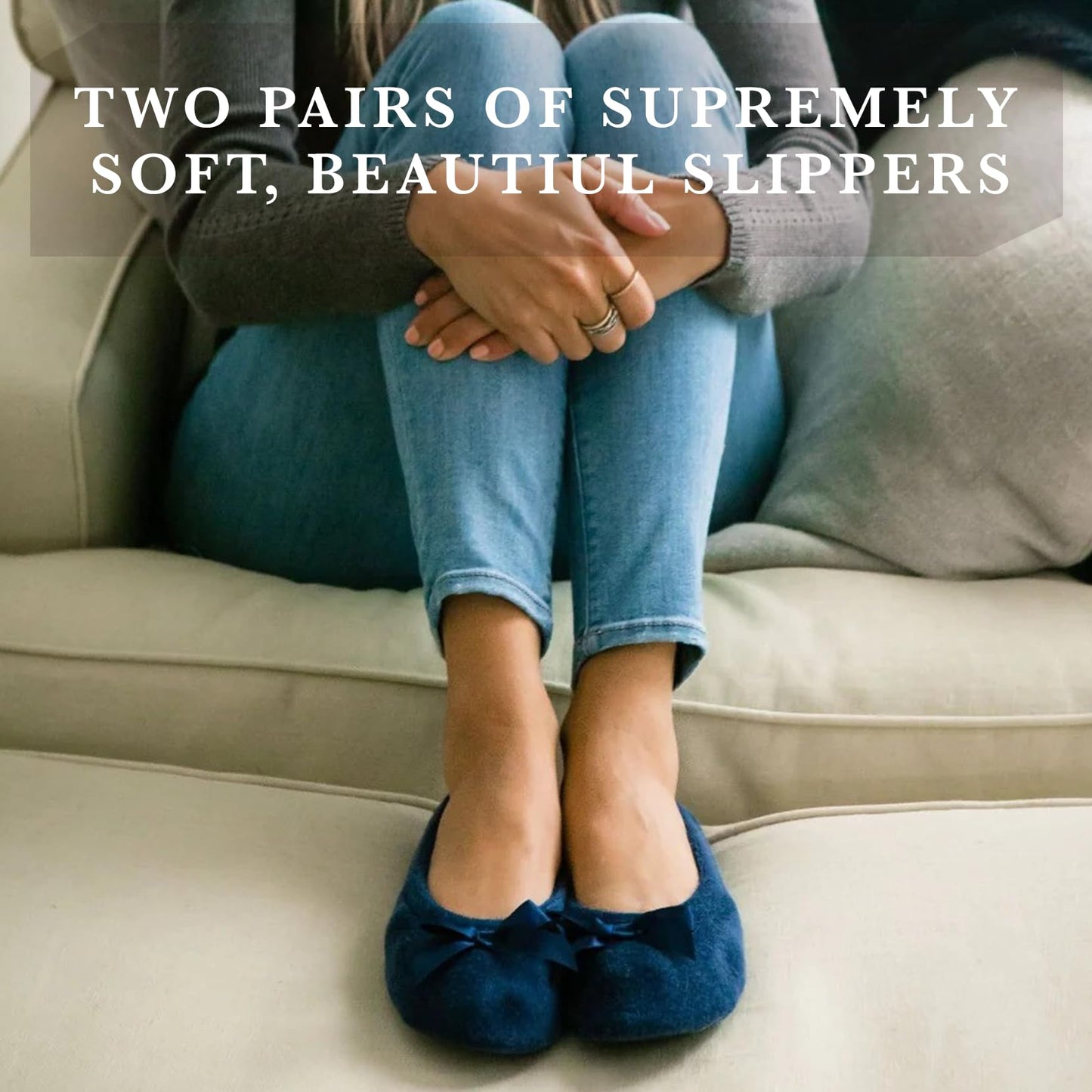 isotoner Women's 2 Pack Ballerina Slipper Quilted and Solid Ballet Flat, Periwinkle Quilted, Ash Solid, 8-9 isotoner