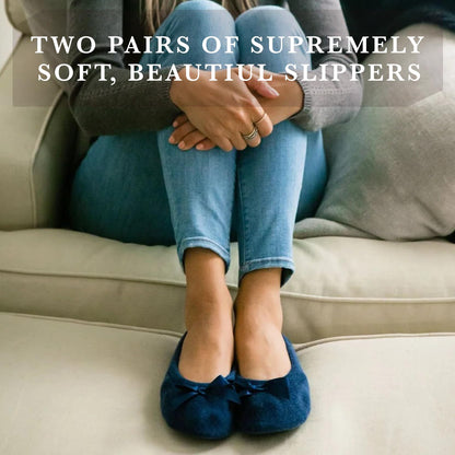 isotoner Women's 2 Pack Ballerina Slipper Quilted and Solid Ballet Flat, Periwinkle Quilted, Ash Solid, 8-9 isotoner