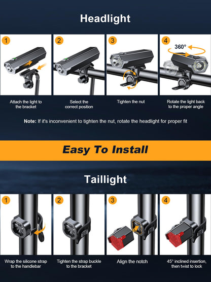 Oldowl Upgraded Bike Lights Super Bright, 4+6 Modes Rechargeable Bike Lights Front and Back with Side Lights, 360°Rotatable Bike Headlight, IP65 Waterproof Bicycle TailLight, Reflectors Accessories - Available at All In One Marketplace Canada