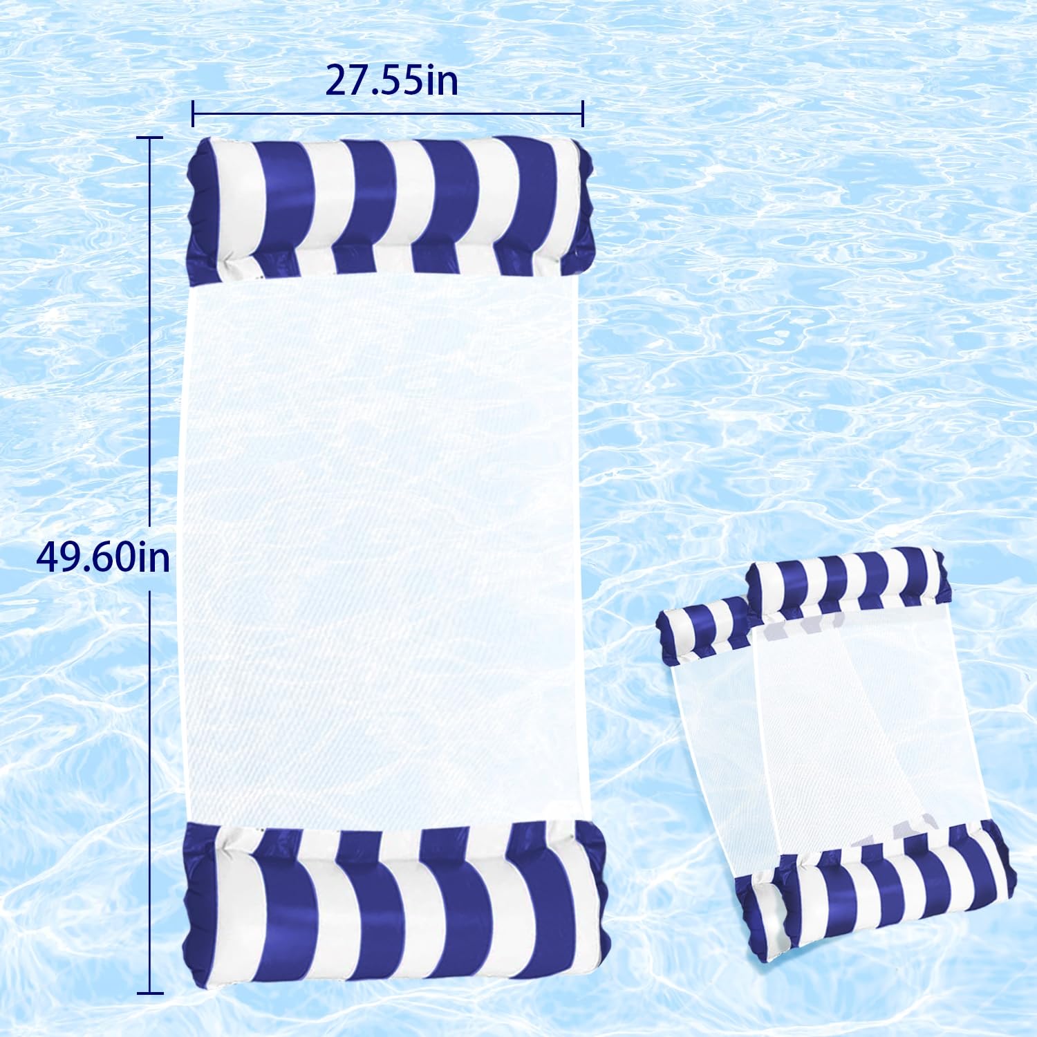 Meegoo Pool Floaties for Adults, 2 Pack Inflatable Water Hammock with Bottom Mesh, Fun Swimming Pool Float Chair, Beach Essentials for Vacation Travel, Heavy Duty Lake Inflatable Lounger Rest