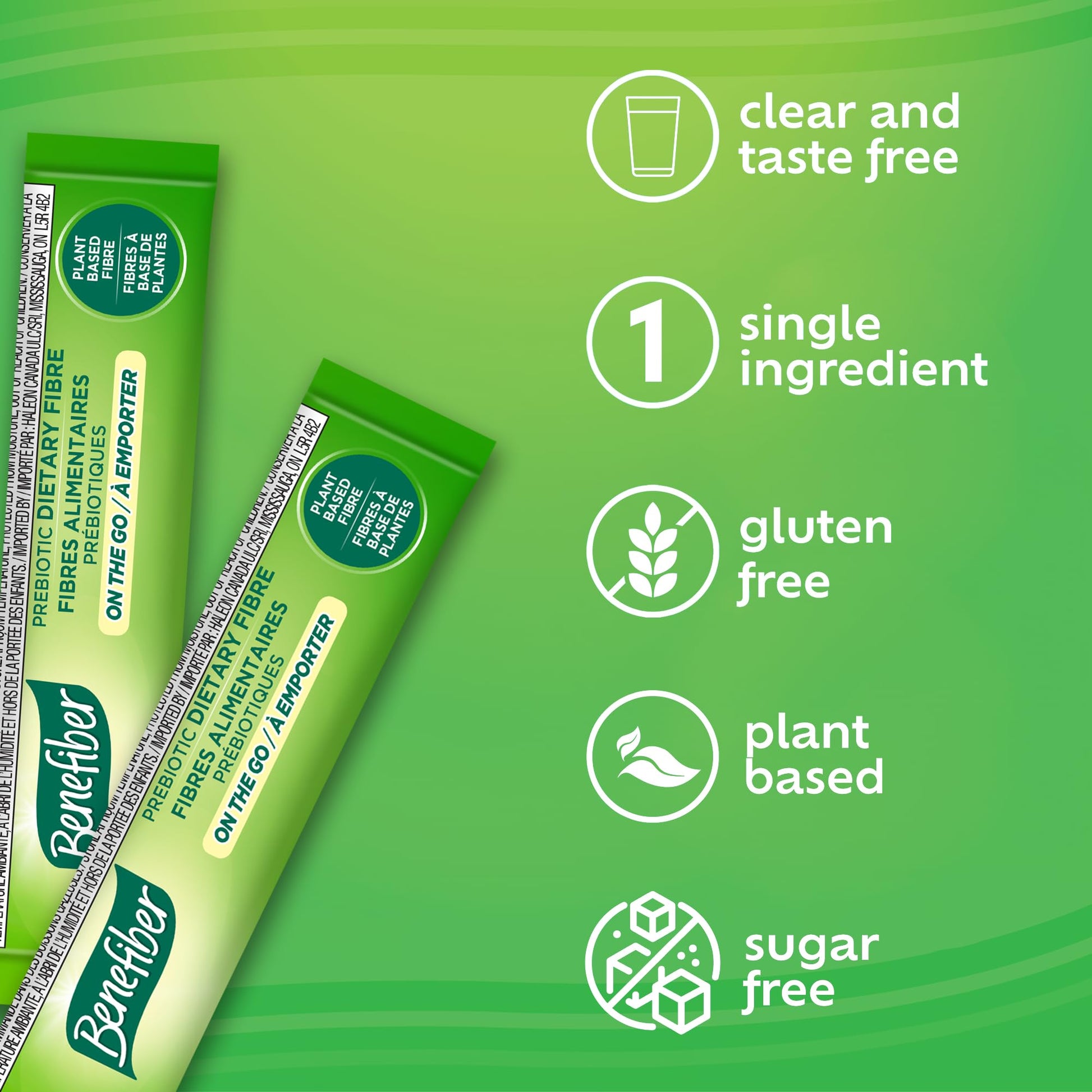 Benefiber Prebiotic Fibre Supplement Powder, Promotes Good Gut Health, Unflavoured & Completely Clear, Dissolves in Drinks & Food, Plant‑Based, Sugar‑Free, Gluten‑Free, Non-GMO, Daily Soluable Fibre Supplement, (28 Stick Packs) - Available at All In One Marketplace Canada
