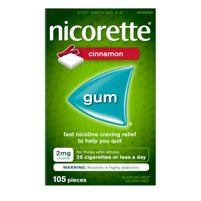 Nicorette 2mg Nicotine Gum, Cinnamon – Quit Smoking Aid with Fast Craving & Withdrawal Relief, Nicotine Replacement Therapy (NRT), 105 Pieces Nicorette