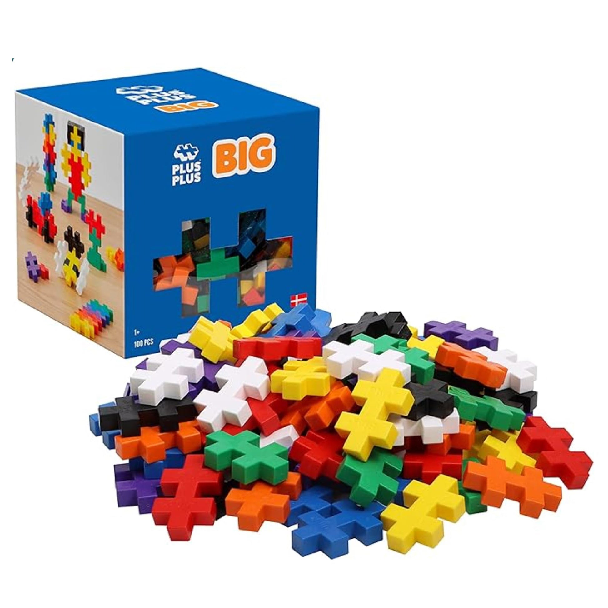 PLUS PLUS - 100 Pcs 30 x 50 mm Big Basic Colors Mix Building Blocks PLUS PLUS