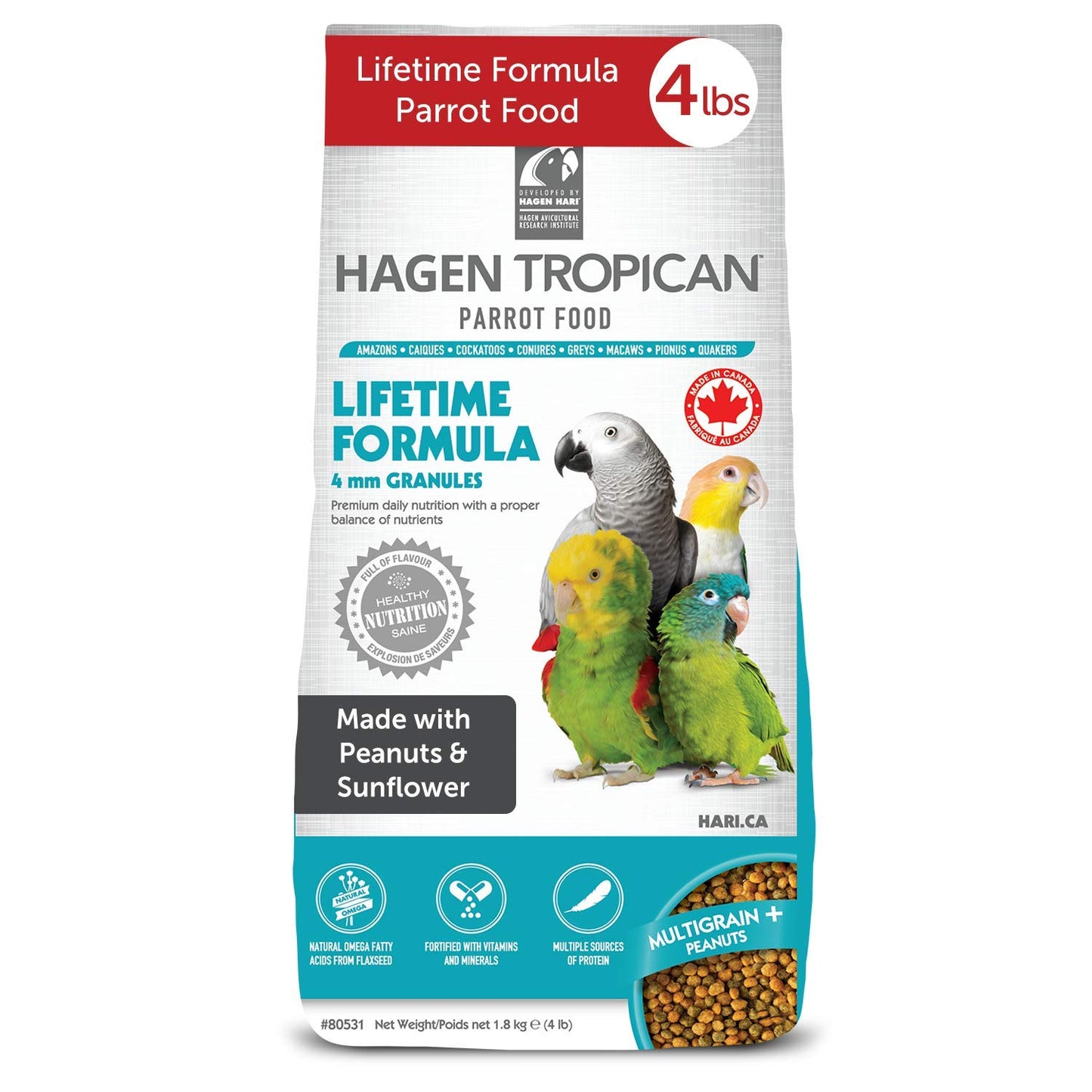 Tropican Lifetime Formula Granules for Parrots - 1.8 kg (4 lb) HARI