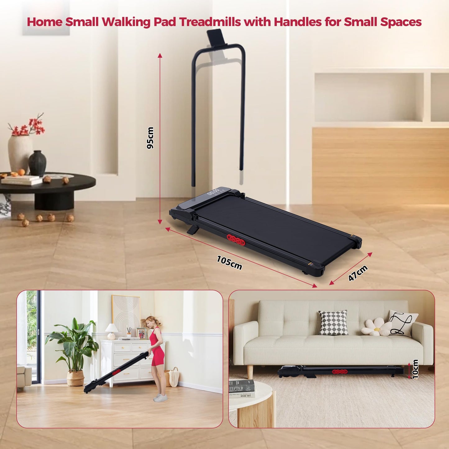 POTUPUS Walking Pad Treadmill with Incline, Portable Treadmills for Home Small Spaces, 3.0HP Electric Walking Treadmills with Handle Bar, Mini Treadmills for Exercising, 0.6-7.6MPH, 160KG, Model 401 - Available at All In One Marketplace Canada