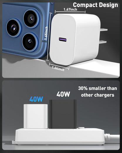 iPhone 17 16 Pro Max Charger Fast Charging, 2 Pack 40W USB C Charger Block
