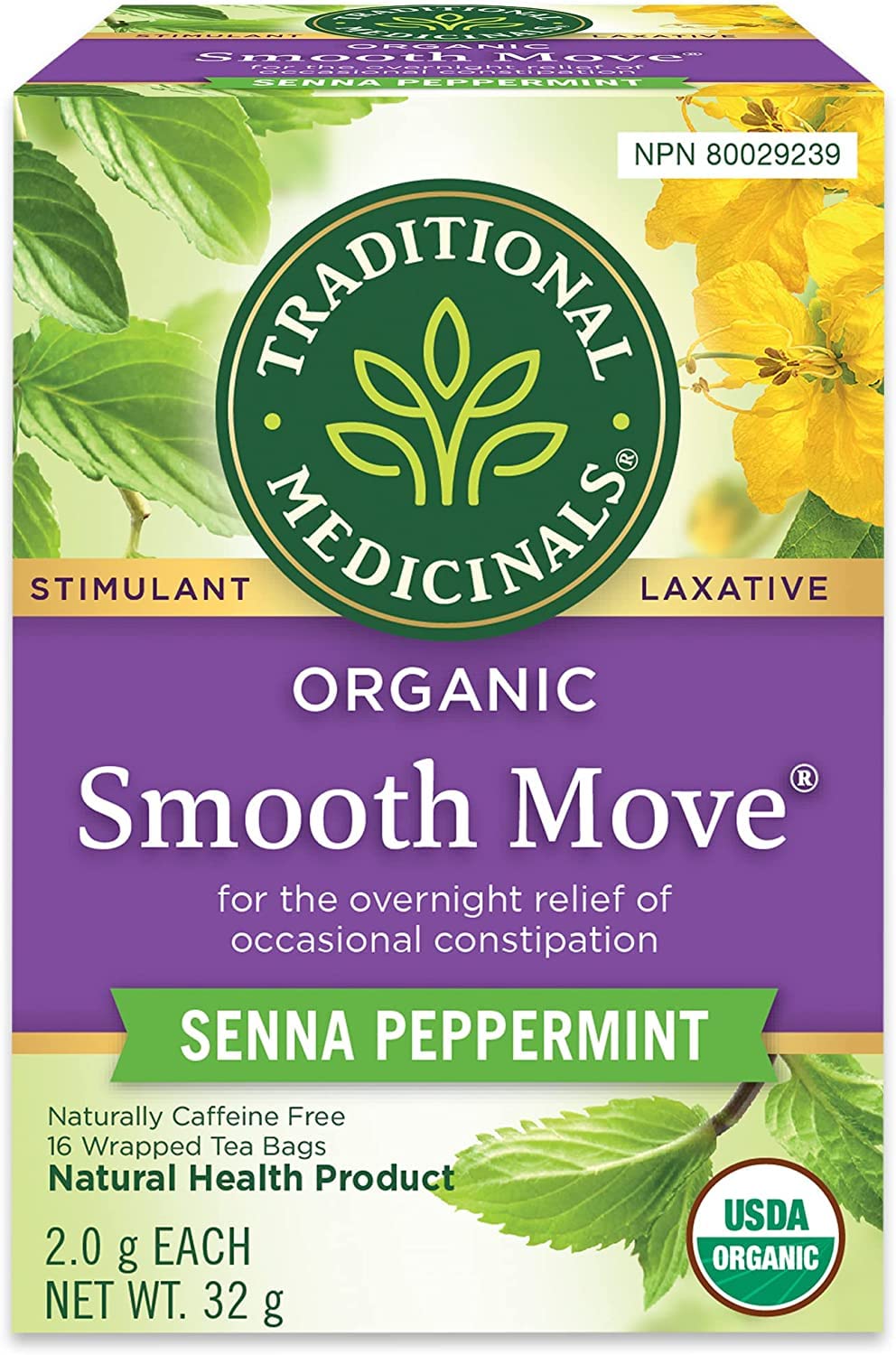 Traditional Medicinals - Organic Smooth Move Peppermint Laxative Herbal Tea (Pack of 6) - Gentle Overnight Relief of Occasional Constipation - 96 Tea Bags Total 🍁 All In One Marketplace Canada