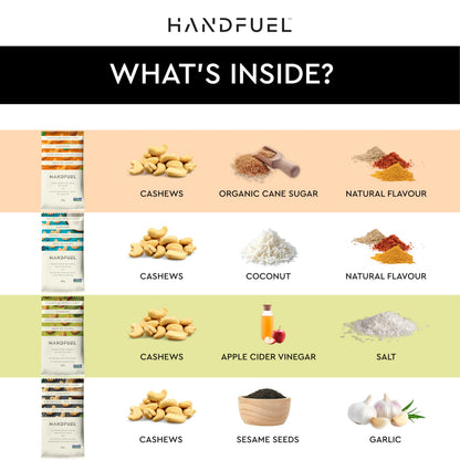Handfuel 12 Pack Variety Flavoured Cashews, 4 Flavours - 3 x 40g of Each handfuel