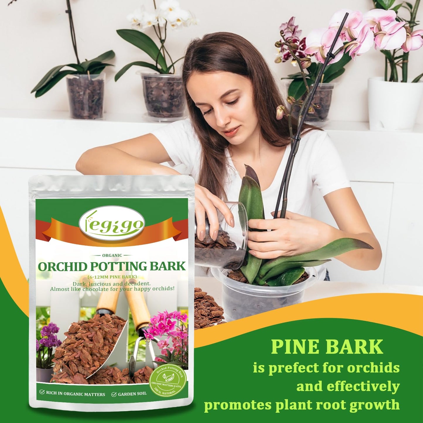 Legigo 2 litres Organic Orchid Potting Bark- All Natural Orchid Bark Potting Mix Pine Bark Wood Chips for Houseplant Mulch, Plants Root Development