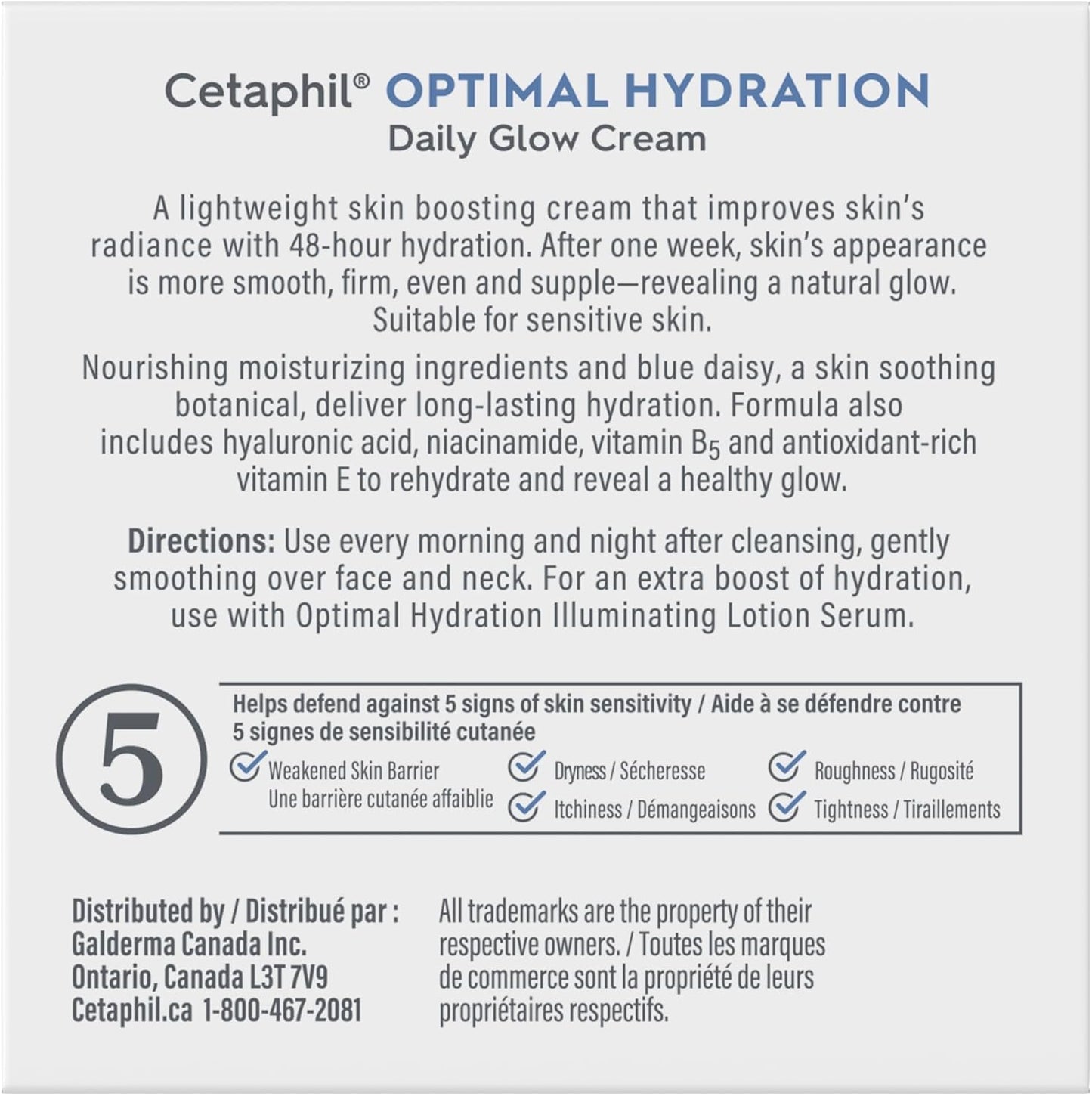 Cetaphil Optimal Hydration Daily Glow Face Cream for Women, 48Hr Hydration with Hyaluronic Acid & Niacinamide, Face Moisturizer for Sensitive Dehydrated Skin, Dermatologist Recommended, 48g - Available at All In One Marketplace Canada