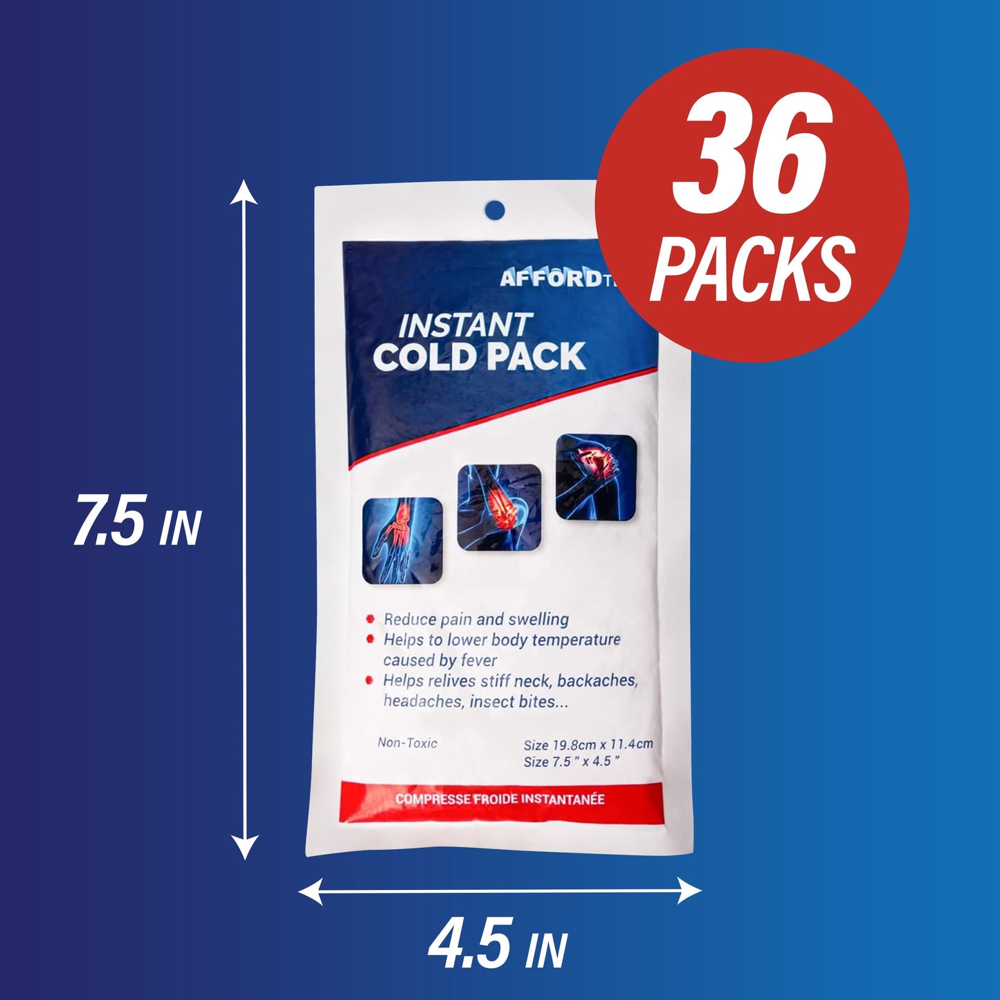 36 Instant cooler Ice pack- Ice packs Large (7.5 x 4.5 Inches) - Ready to use – Ideal for Injuries, Inflammation, Sprains, Strains,Pain relief - Available at All In One Marketplace Canada