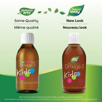 Nature's Way NutraSea Kids Omega 3 + Vitamin D Fish Oil Liquid Supplement for Kids Ages 1 to 14 – Bubblegum Flavour – Brain, Eye & Bone Support – EPA & DHA + GLA + D3, 200 mL - Available at All In One Marketplace Canada