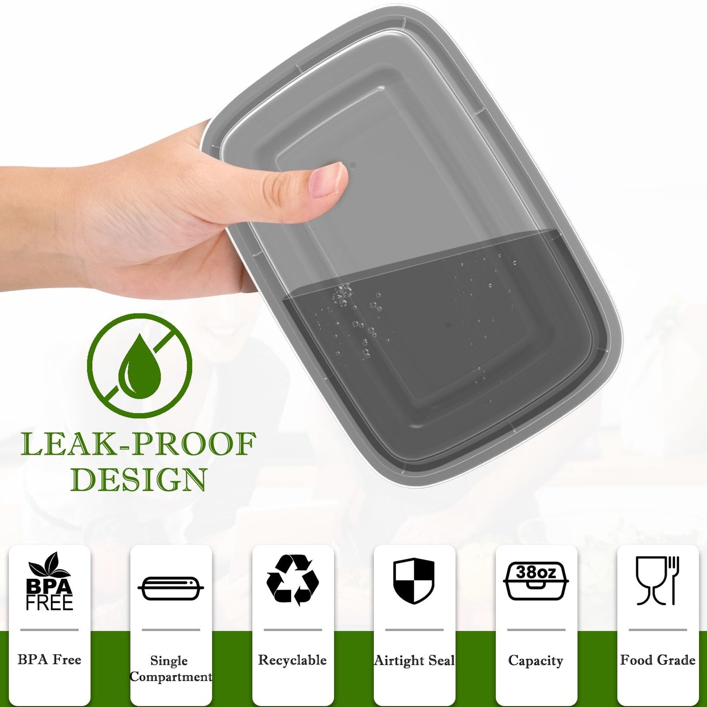 Meal Prep Containers Reusable 38oz - Food Containers with Lids 50 Pack, Disposable to Go Containers, Leakproof Food Prep Containers, Stackable, Takeout, BPA-Free, Microwave/Freezer Safe - Available at All In One Marketplace Canada