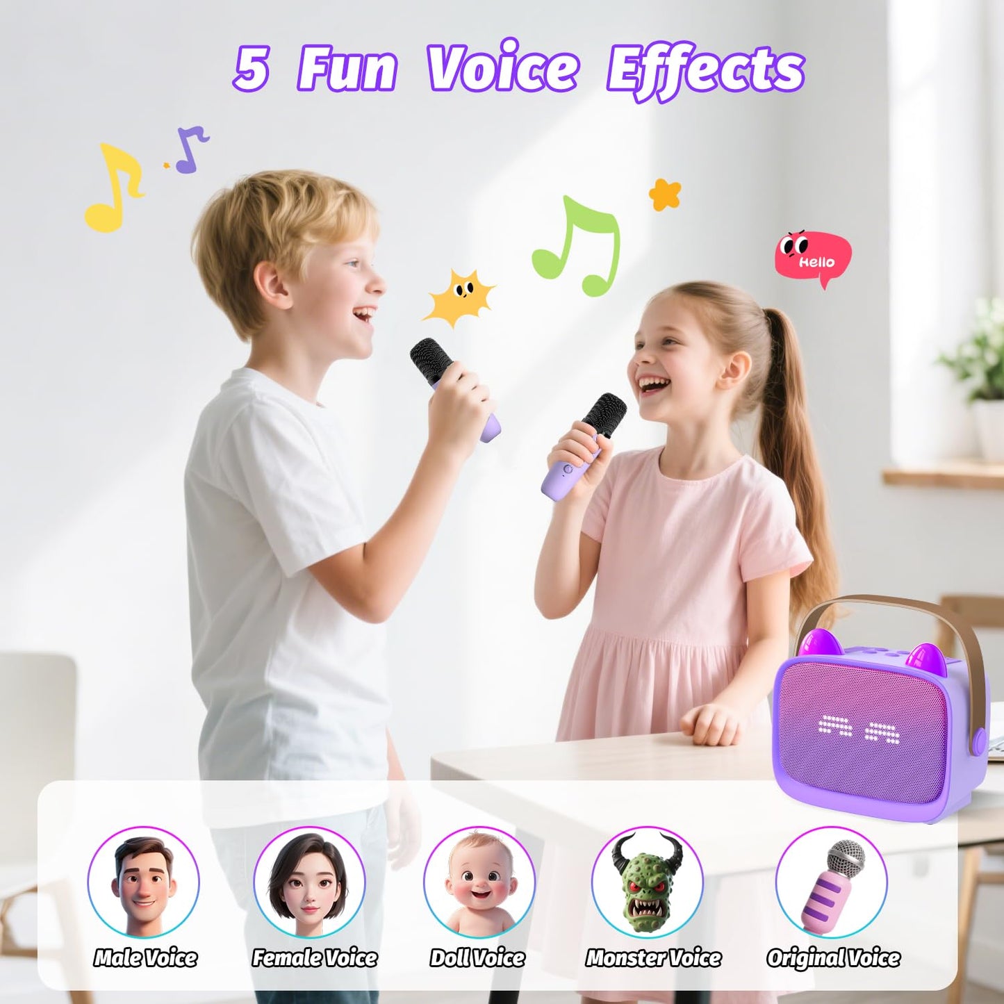 Mini Karaoke Machine Toys Gifts, Kids Portable Bluetooth Speaker with 2 Wireless Microphone and LED, Christmas Birthday Gift Idea for Girls Boys 3-12 + Year Old, Noisemaker Toys for Party (Purple)