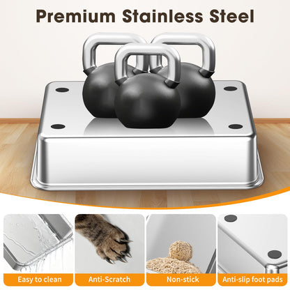 XL Stainless Steel Cat Litter Box with High Sides Lid, Large Litter Box for Big&Multiple Cats, Metal Kitty Litter Boxes with Anti-Leakage Enclosure,Non-Stick,Scoop Included - Available at All In One Marketplace Canada