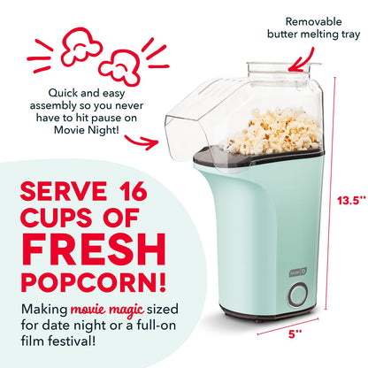 Dash Fresh Pop Popcorn Maker, 16-Cup Hot Air Popper, Aqua DASH